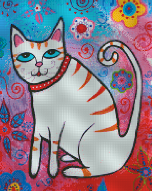 White Folk Cat Diamond Painting