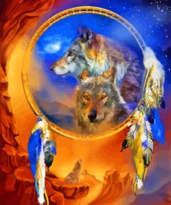 Wolves With Dream Catcher Art Diamond Painting