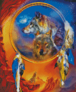 Wolves With Dream Catcher Art Diamond Painting