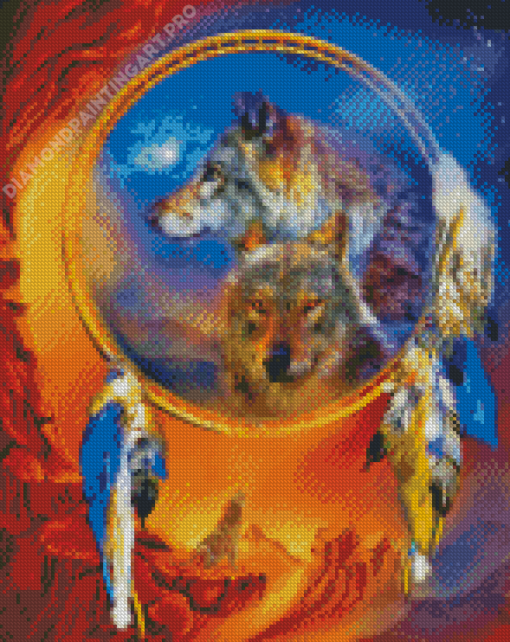 Wolves With Dream Catcher Art Diamond Painting