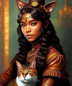 Young African Woman With Cat Diamond Painting