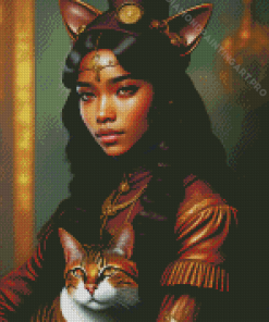 Young African Woman With Cat Diamond Painting