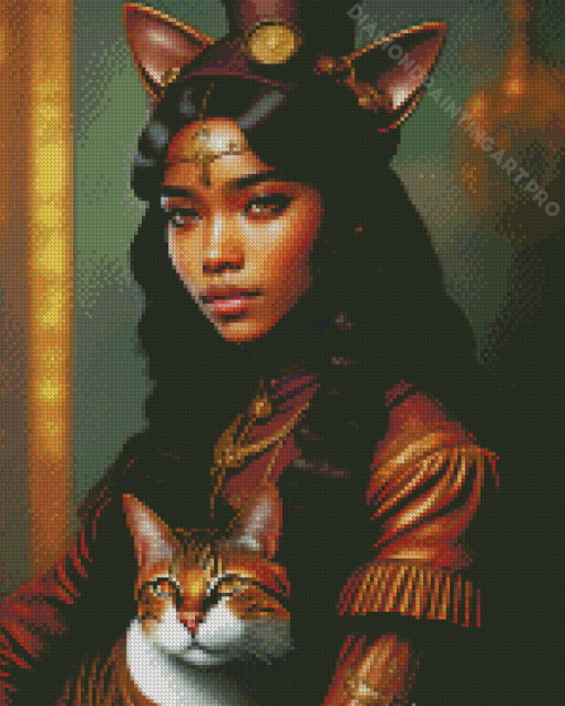 Young African Woman With Cat Diamond Painting