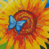 Abstract Sunflower With Blue Butterfly Diamond Painting