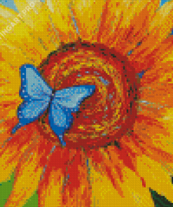 Abstract Sunflower With Blue Butterfly Diamond Painting