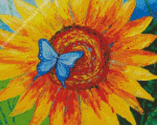 Abstract Sunflower With Blue Butterfly Diamond Painting