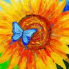 Abstract Sunflower With Blue Butterfly Diamond Painting