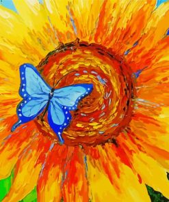 Abstract Sunflower With Blue Butterfly Diamond Painting