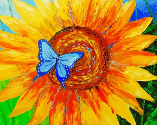 Abstract Sunflower With Blue Butterfly Diamond Painting