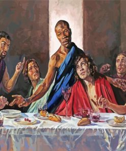 Black Final Meat And Men Around Food Table Diamond Painting