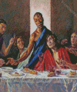 Black Final Meat And Men Around Food Table Diamond Painting