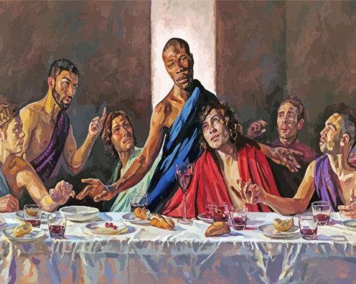 Black Final Meat And Men Around Food Table Diamond Painting