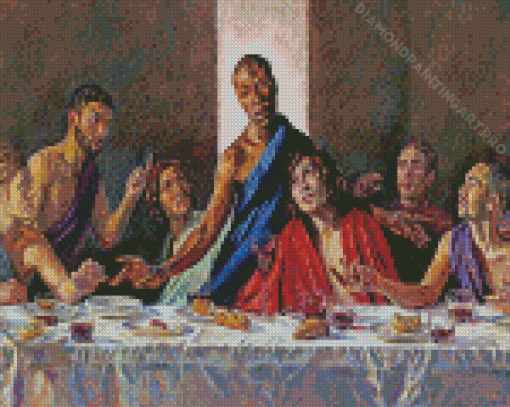 Black Final Meat And Men Around Food Table Diamond Painting