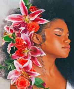 Afro Girl Flowers Diamond Painting