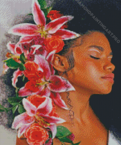 Afro Girl Flowers Diamond Painting