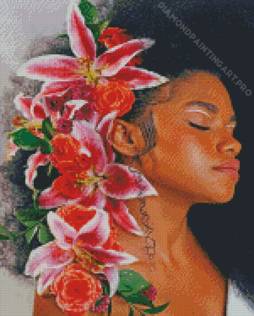 Afro Girl Flowers Diamond Painting