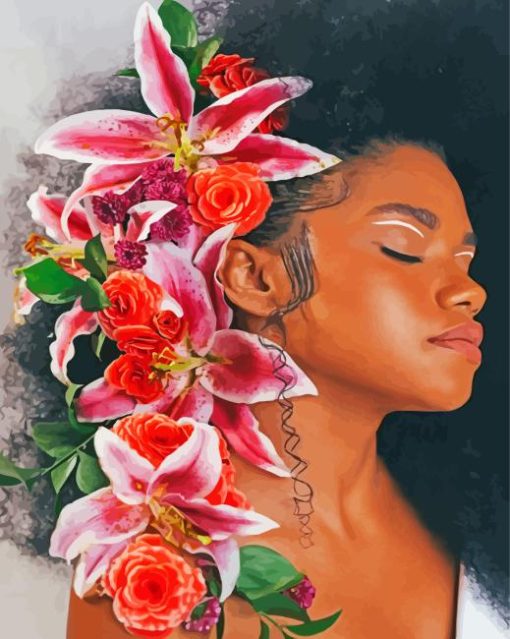 Afro Girl Flowers Diamond Painting