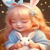 Baby Girl Holding White Bunny Diamond Painting