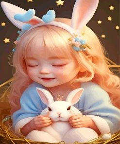 Baby Girl Holding White Bunny Diamond Painting