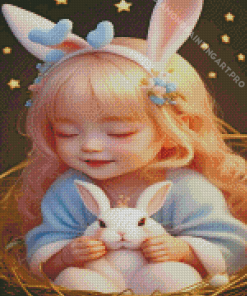 Baby Girl Holding White Bunny Diamond Painting