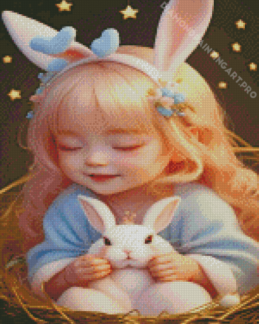 Baby Girl Holding White Bunny Diamond Painting