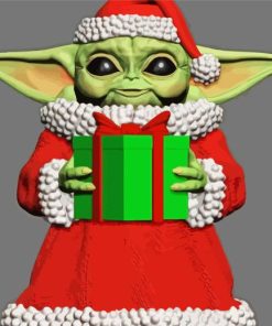 Baby Yoda Santa With Gift Diamond Painting