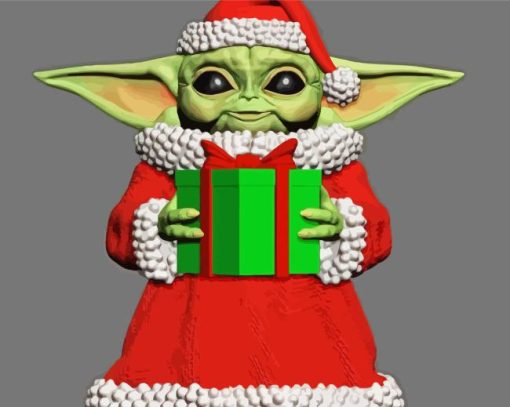 Baby Yoda Santa With Gift Diamond Painting