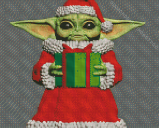 Baby Yoda Santa With Gift Diamond Painting