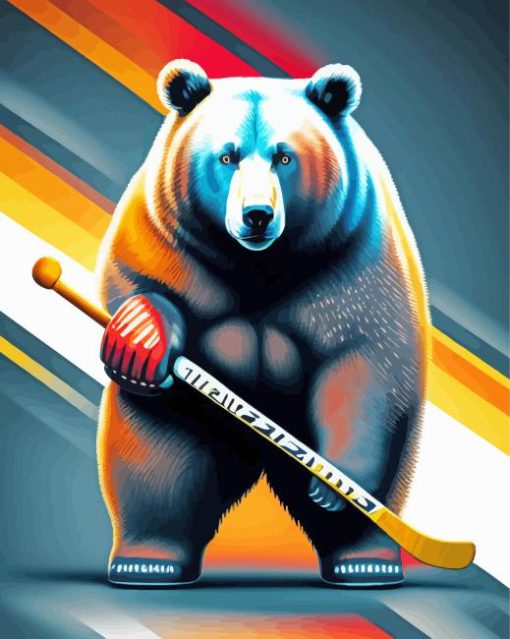 Bear Playing Hockey Diamond Painting