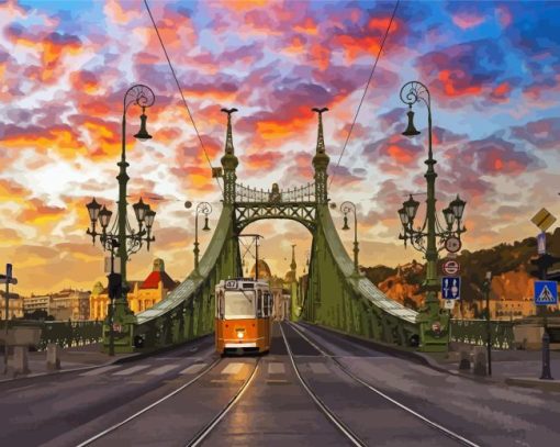 Budapest Bridge At Sunset Diamond Painting