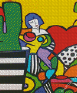 Abstract Colorful Cubism Lady And Plant Art Diamond Painting