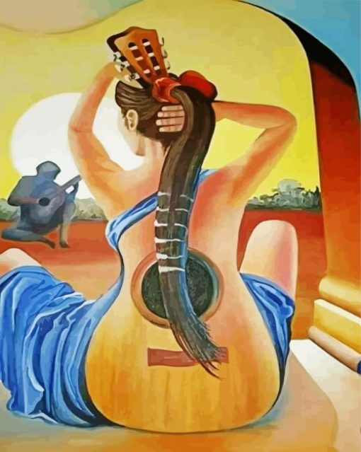 Abstract Guitar Lady Art Diamond Painting