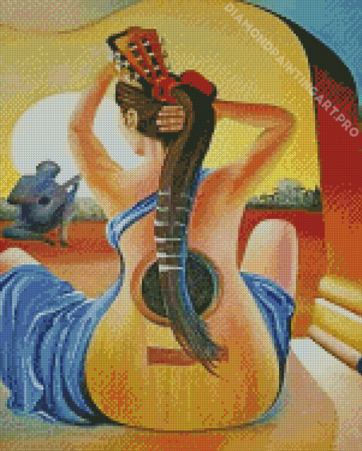 Abstract Guitar Lady Art Diamond Painting