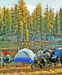 Lakeside Motorcycle Camping Diamond Painting