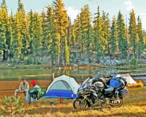 Lakeside Motorcycle Camping Diamond Painting