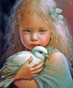 Little Girl And Bird Diamond Painting