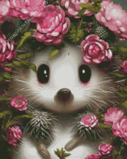 Pink Floral Hedgehog Diamond Painting