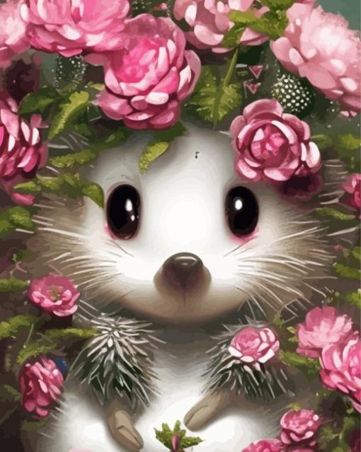 Pink Floral Hedgehog Diamond Painting