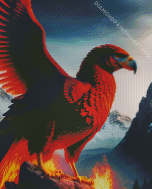 Red Fire Eagle With Flames Diamond Painting