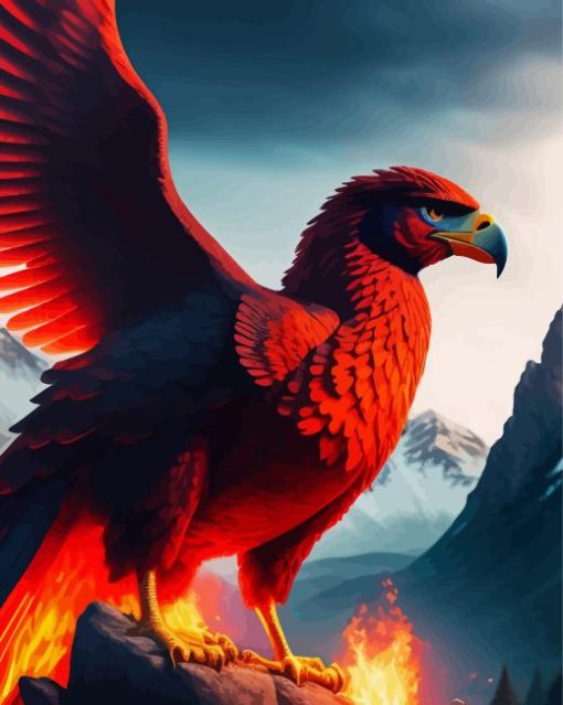 Red Fire Eagle With Flames Diamond Painting