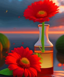 Red Flower In Glass Vase Diamond Painting