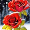 Red Roses In Snow Diamond Painting