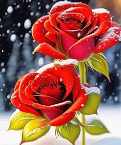 Red Roses In Snow Diamond Painting