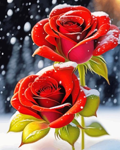 Red Roses In Snow Diamond Painting