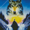 Wolf In Waterfall Diamond Painting