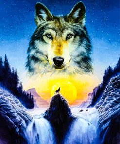 Wolf In Waterfall Diamond Painting