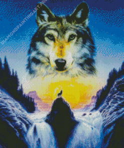 Wolf In Waterfall Diamond Painting