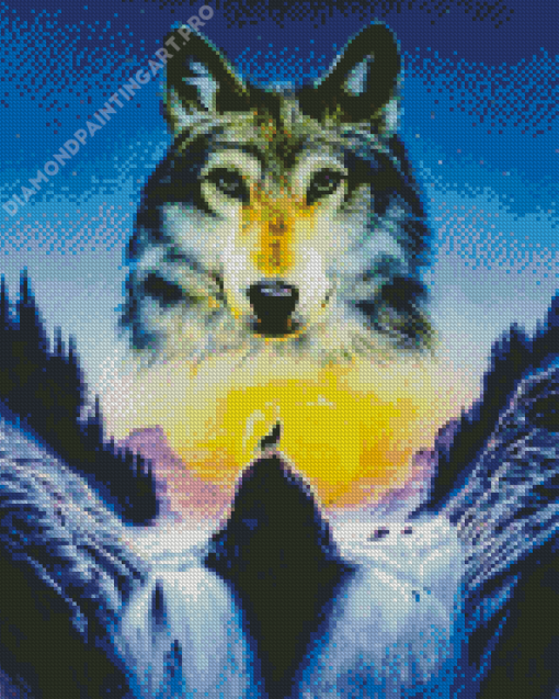 Wolf In Waterfall Diamond Painting