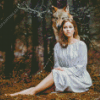 Woman And Wolf In Forest Diamond Painting