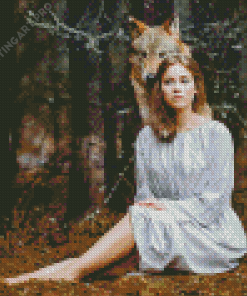 Woman And Wolf In Forest Diamond Painting